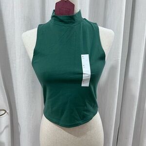 Green Sleeveless Mock Neck Top